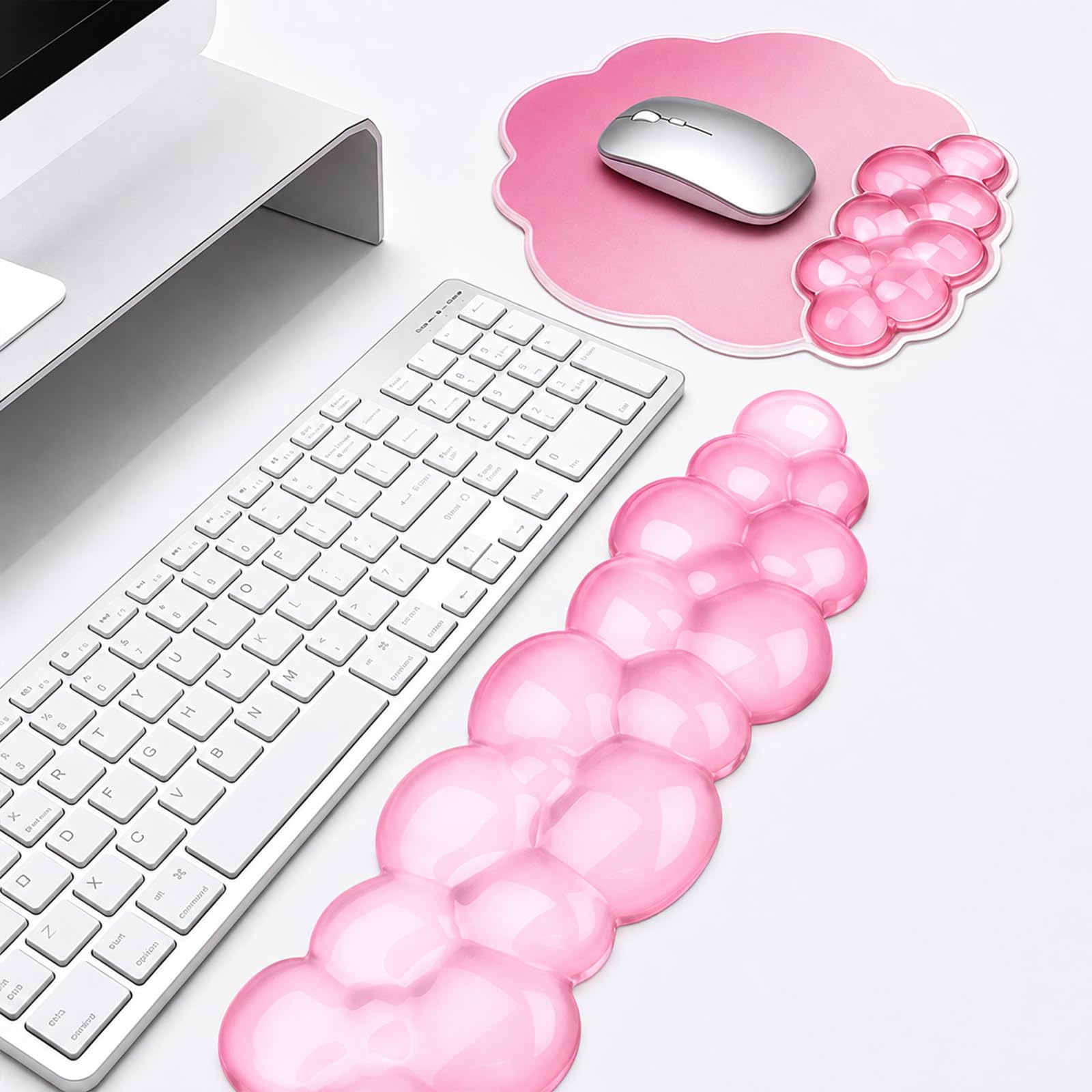 Poggiapolsi in gel e tappetino per mouse a forma di nuvola, per tastiere e mouse, ergonomico, rosa, allevia il dolore da digitazione, computer, laptop, giochi, casa, ufficio, rosa