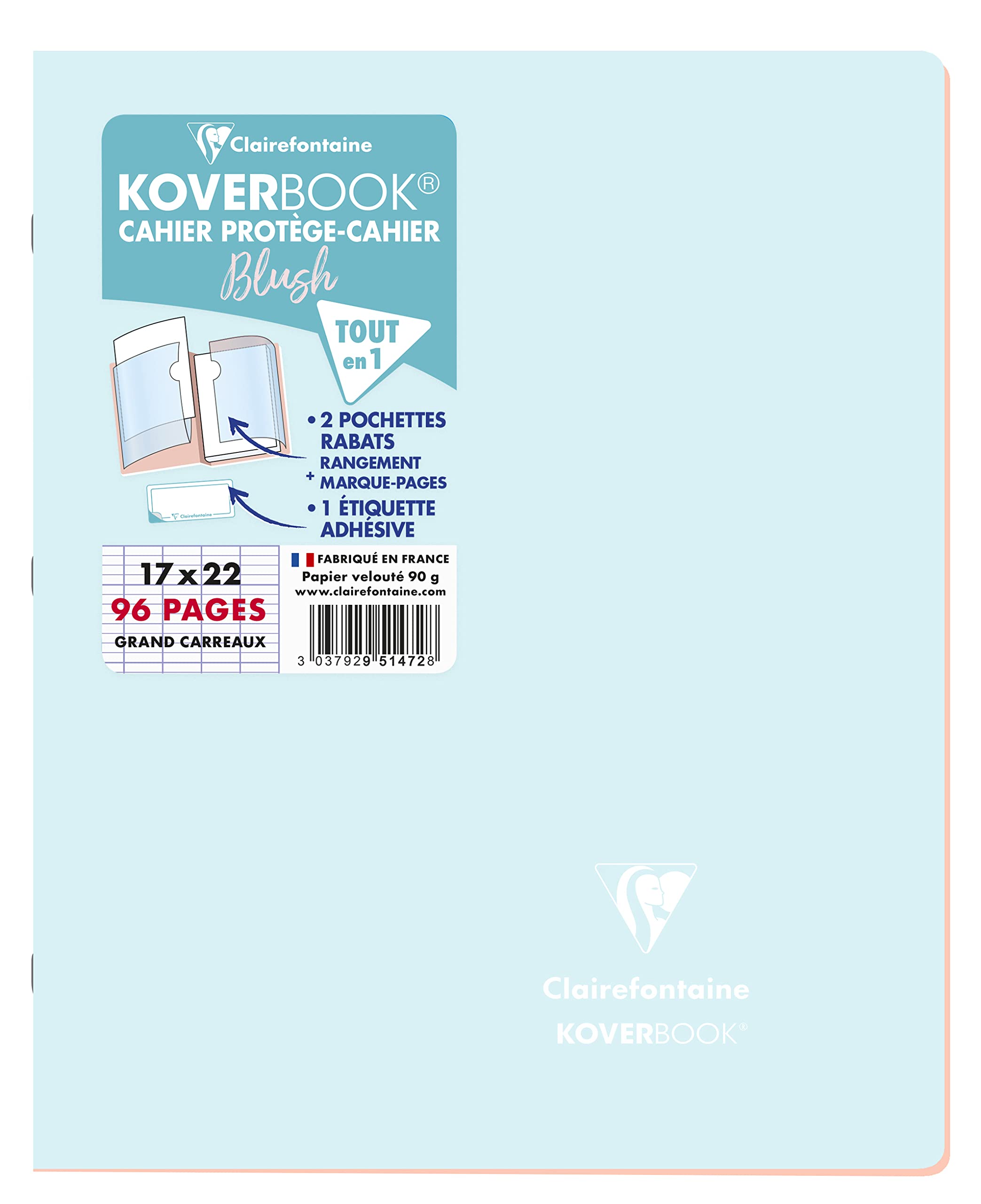 Clairefontaine 951472C - One Stapled Notebook Koverbook Blush Blue Frosted - Size: 17x22 cm - 96 Seyes Ruled Pages - White Paper 90 g - Opaque Polypro Cover — image 1