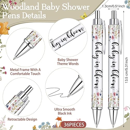Miniatura 9 de Dinifee Juego de 36 bolígrafos de animales del bosque para baby shower, incluye 36 bolígrafos de papel rodante y 36 marcadores de felicitación,