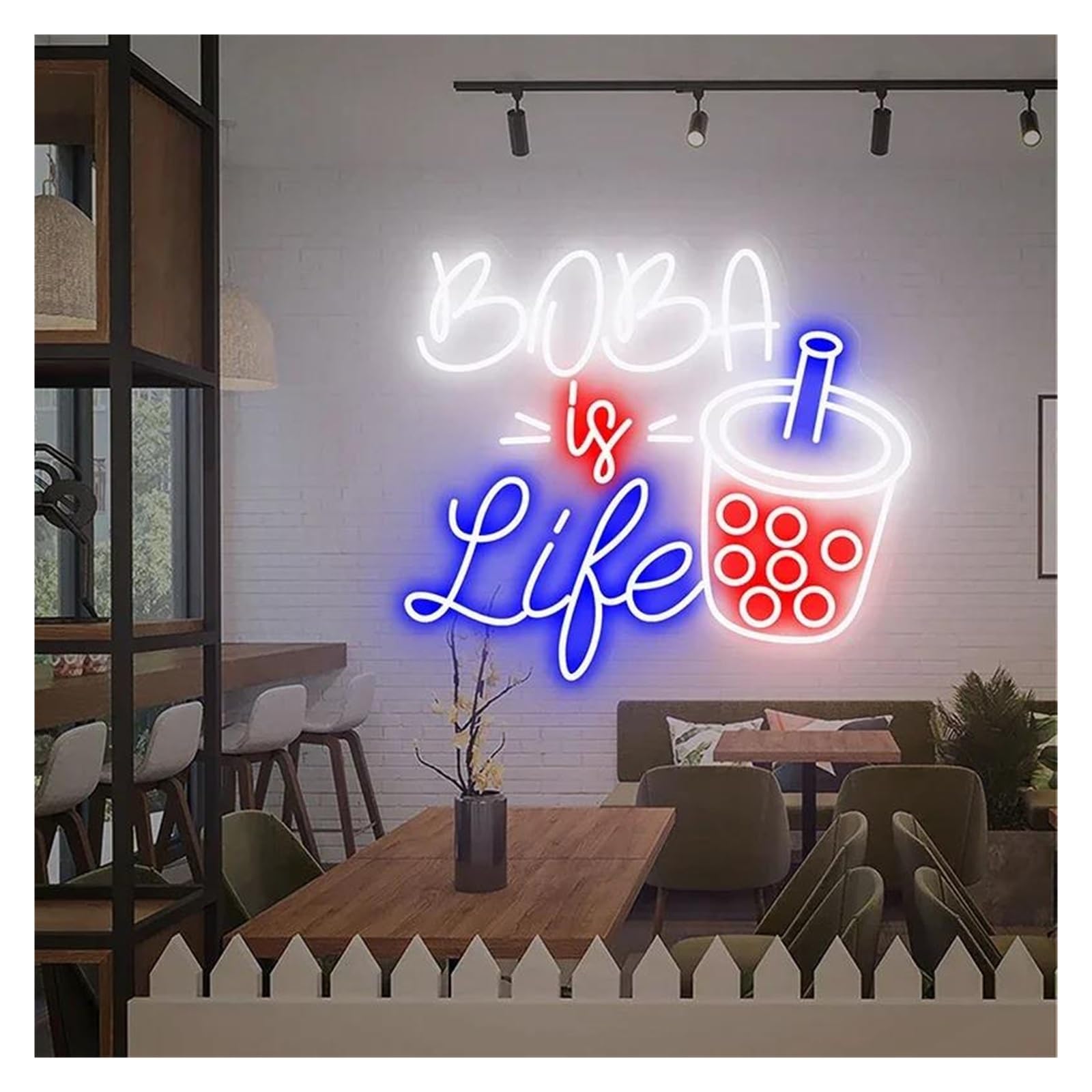 Shouxi E Sign Lamp Boba Is Lif Neon Sign Bubbl Tea Milk Tea Drinks Coffe Bar Shop Wall Decor Business Restaurant Welcom Sign(,60Cm)
