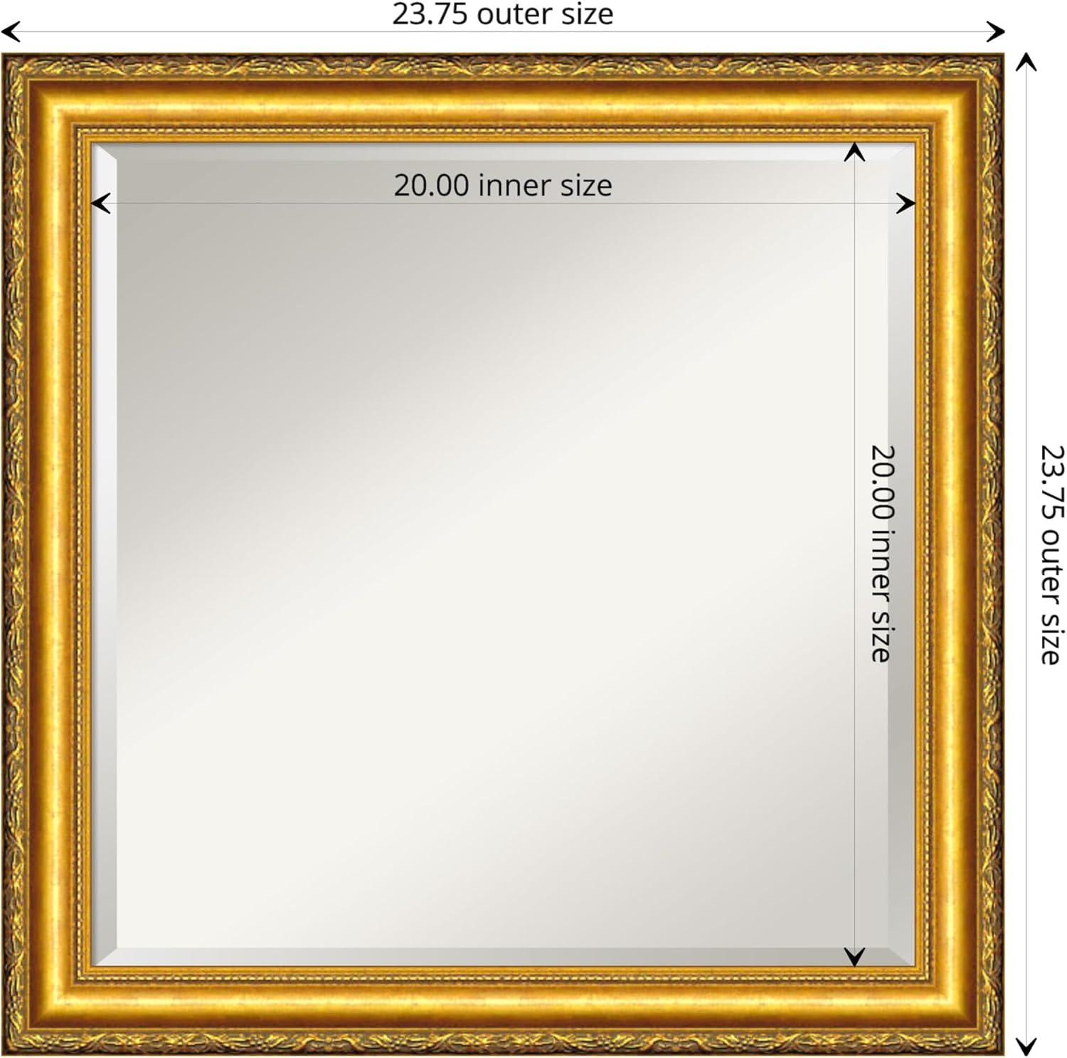Amanti Art Gold Wall Mirror 24x24 Colonial Embossed Gold Square Bathroom Mirror for Wall Decor Living Room, Medium Traditional Wood Frame, Hangs Horizonally and Vertically, Bathroom Decor, Beveled
