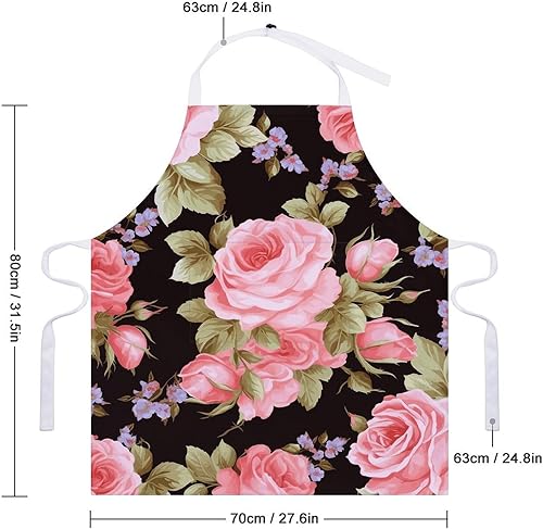 Miniatura 2 de Personalized Pink Rose Adult Apron, Kitchen Cooking Aprons for Woman Man, Adjustable Bib Apron with Pocket for Baking, BBQ Crafting Outdoors, Dining