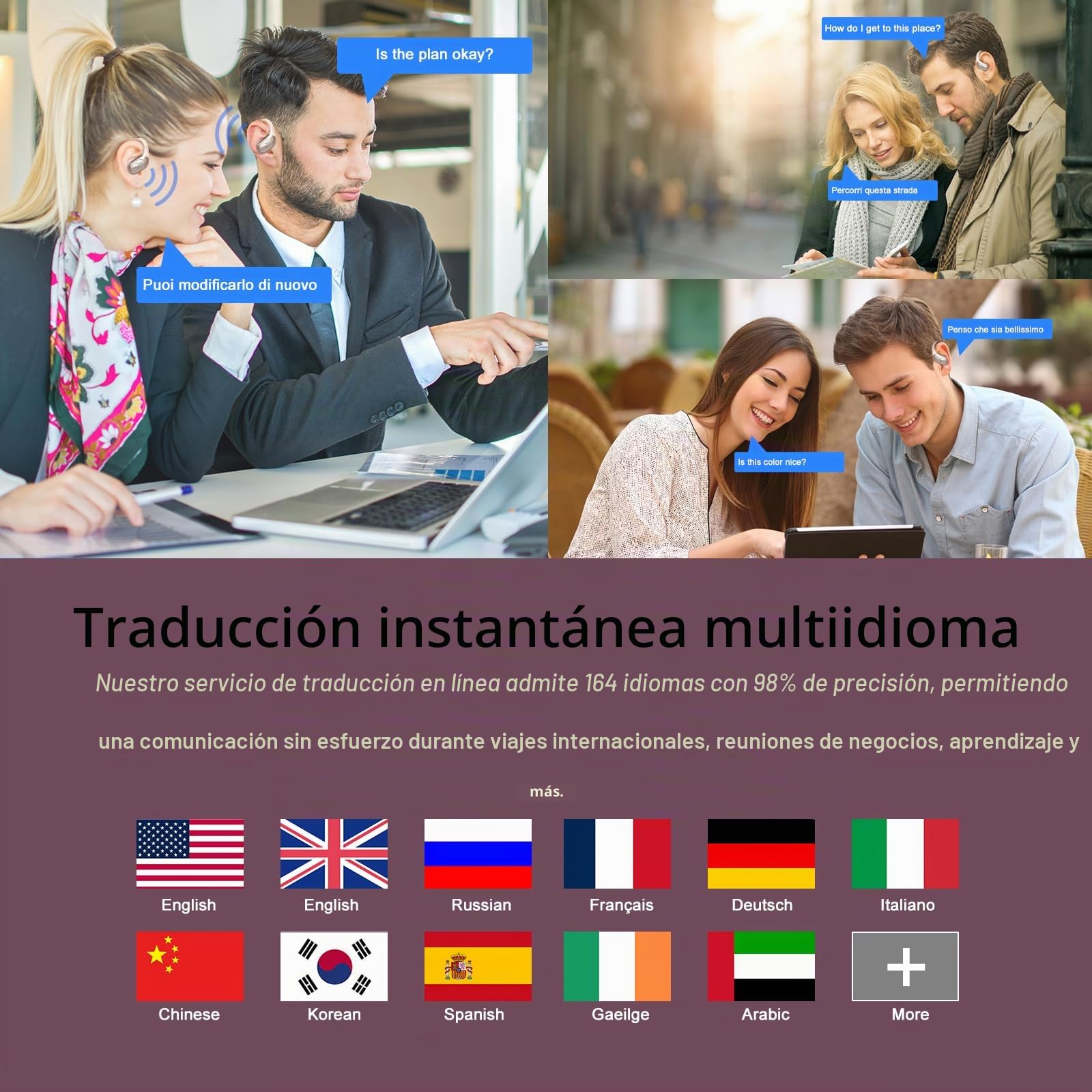 STECEi AI Auriculares Traductor en Tiempo Real(2026), Bluetooth 5.4 con ENC y App con para Viajes/Negocios/Aprendizaje/Reunirse, Oro Rosa