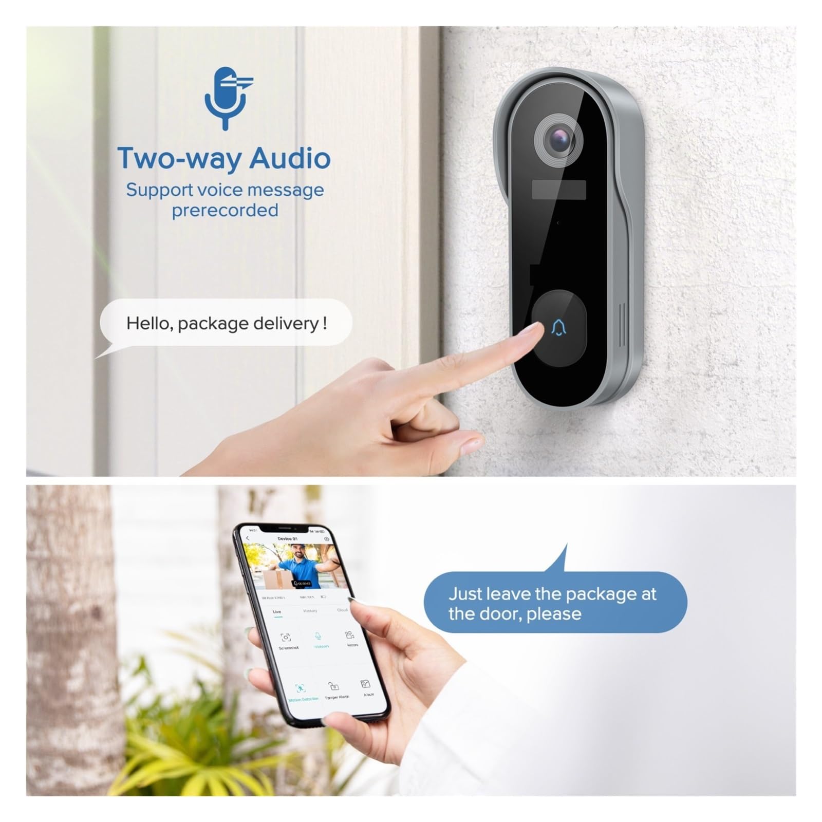 Timbre con Video Inteligente WiFi 1080P, Intercomunicador Recargable, Timbre con Alarma IR, Seguridad Inalámbrica