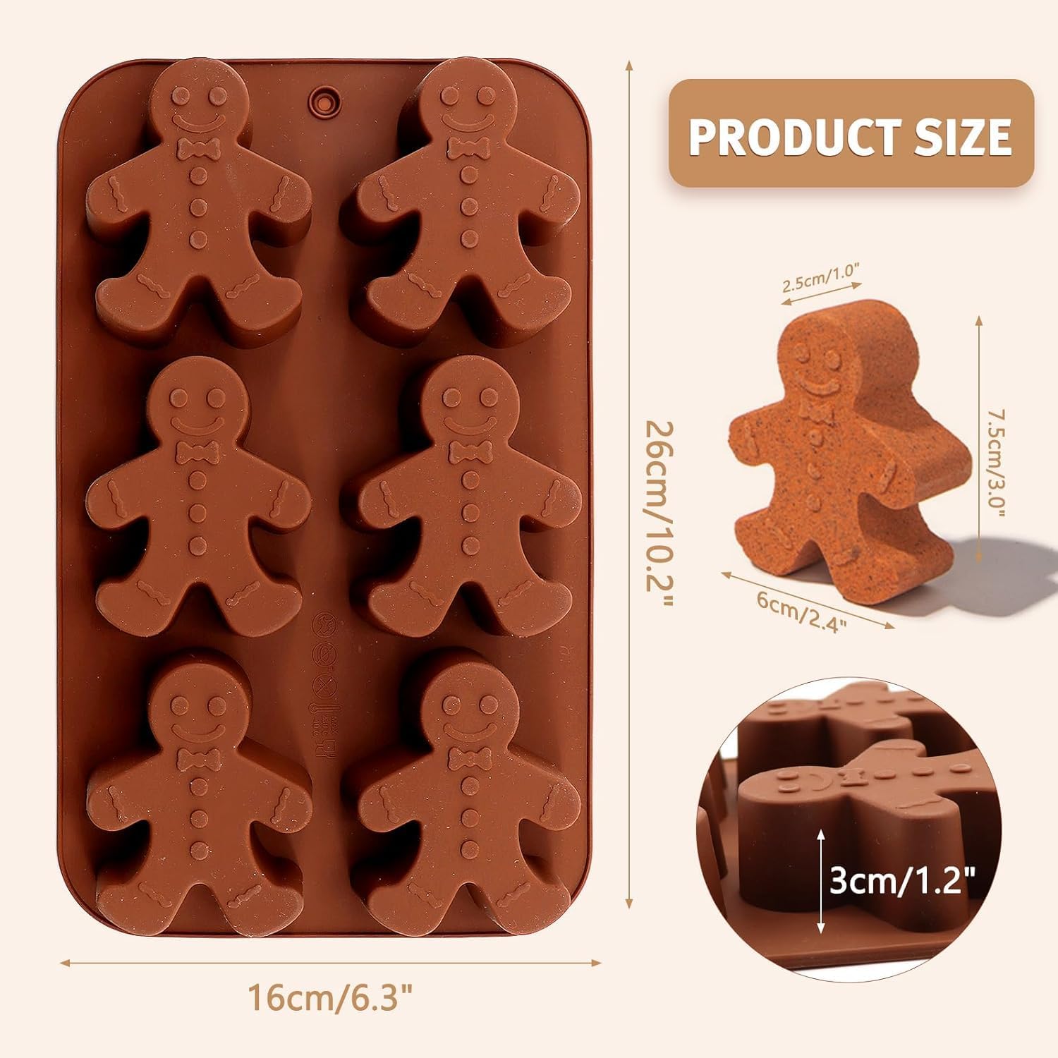 Gingerbread Man Silicone Mold - 2PCS Christmas Baking Mold for Chocolate, Soap, Cookies, Jello Shots, Ice Cubes | Reusable Non-Stick DIY Craft & Holiday Party Supplies image 2