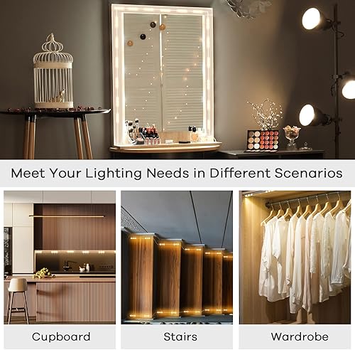 Miniatura 7 de Consciot Luces LED de Tocador para Espejo, Tira Estilo Hollywood, Color y Brillo Ajustables, Cable USB, Tira de Maquillaje Regulable que se Adhiere