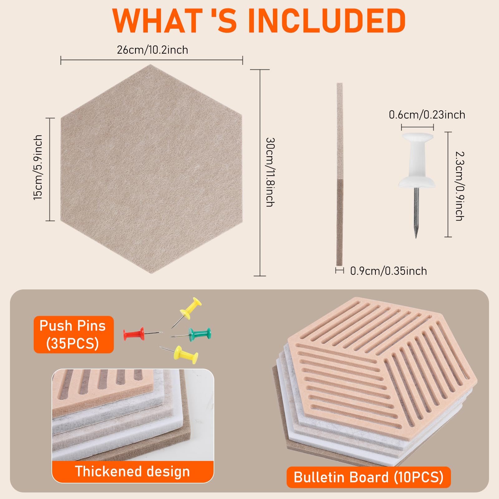 BigKing 10 tableros de fieltro hexagonales con 35 alfileres, pizarra de corcho, autoadhesivos, para dormitorio, oficina, estudio, tablón de anuncios de pared para tablones de anuncios
