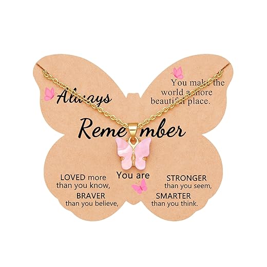 UNGENT THEM You Make the World Beautiful, Pink Butterfly Necklace Gifts for Girls Teens