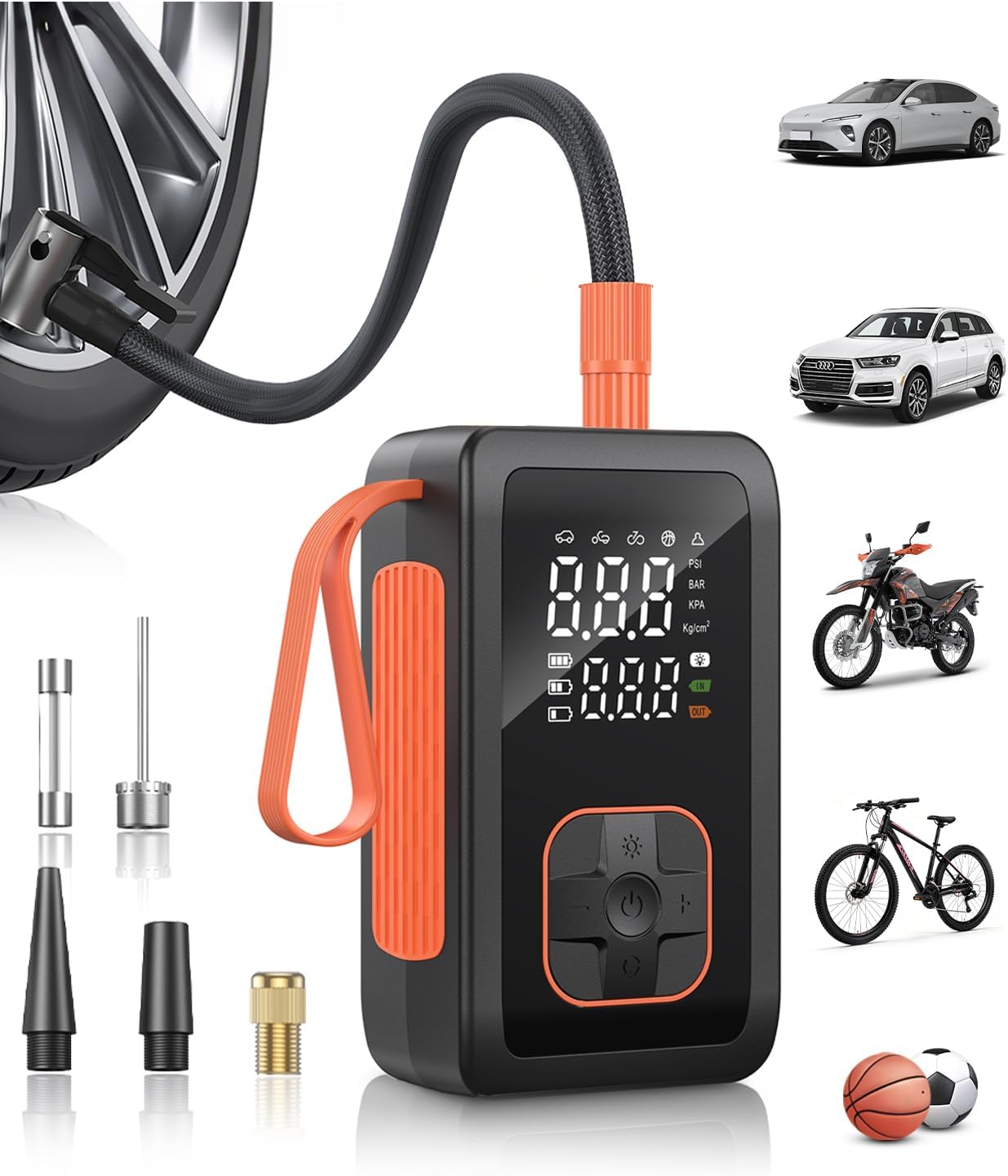 Hafuloky Tire Inflator Portable Air Compressor, 3X Fast Air Compressor with Cigarette Lighter Plug, 150PSI Cordless Air Pump for Car, Motorcycle, Bicycle, and More(Black)