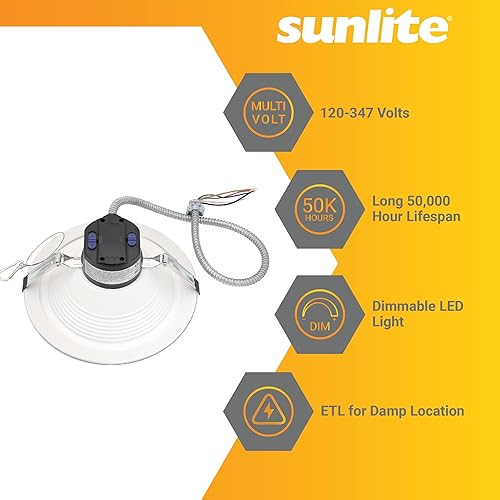 Miniatura 4 de Sunlite 87733-SU - Lámpara empotrable LED CCT redonda de 8 pulgadas, regulable, multivoltio, temperatura de color 30K35K40K, certificación ETL,