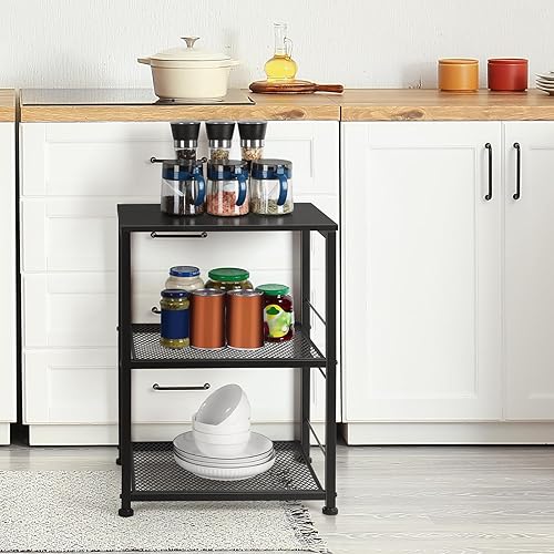 Miniatura 15 de ETELI Mesa auxiliar de 3 niveles, pequeña con ruedas, mesa auxiliar con estantes de almacenamiento, mesita de noche blanca para cocina, dormitorio,