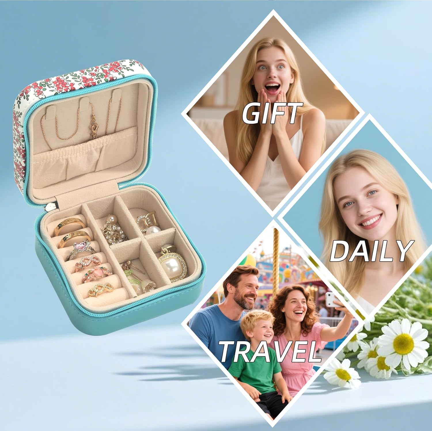 shunmei Mini Travel Jewelry Box,PU Leather Portable Jewelry Organizer Case,Art Accessories Storage Holder Boxes for Earring, Necklace, Rings, Bracelets (Six Cats) - Image 8