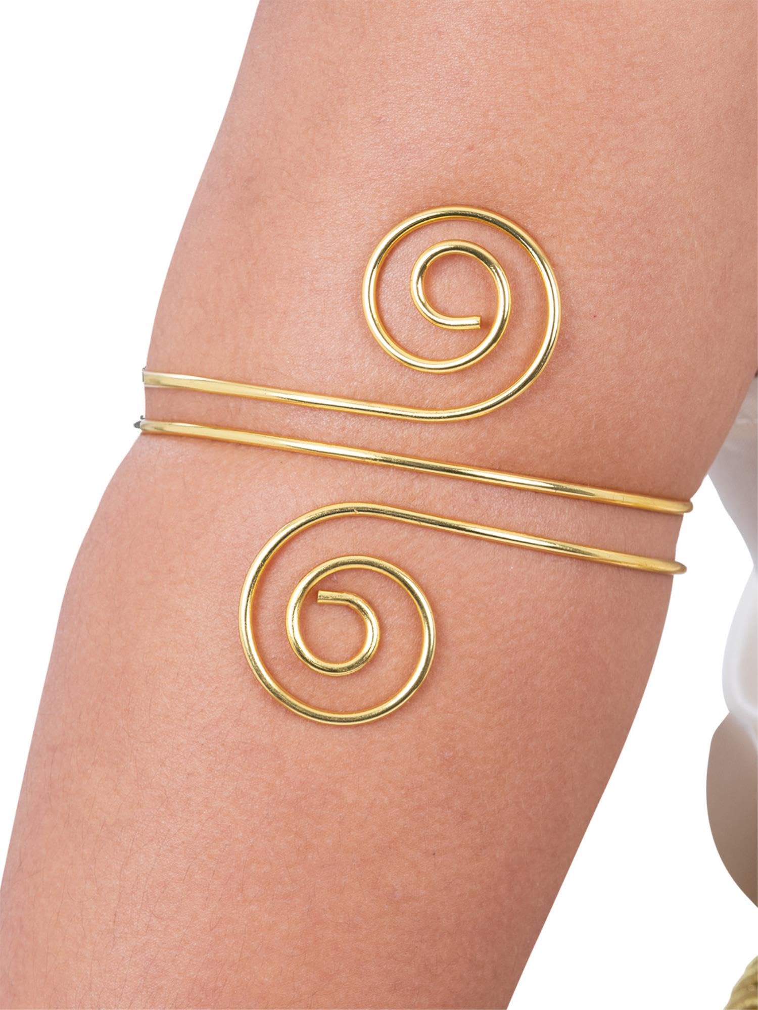 Smiffys Grecian Swirl Arm Cuff – Gold Spiral Upper Arm Bracelet for Goddess, Roman, Greek & Mythical Fancy Dress – Elegant Adjustable Costume Jewellery Accessory for Women, Cosplay & Theatre