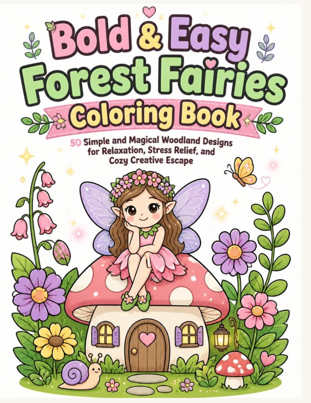 Bold and Easy - Forest Fairies Coloring Book: 50 Simple and Magical Woodland Designs for Relaxation, Stress Relief, and Cozy Creative Escape