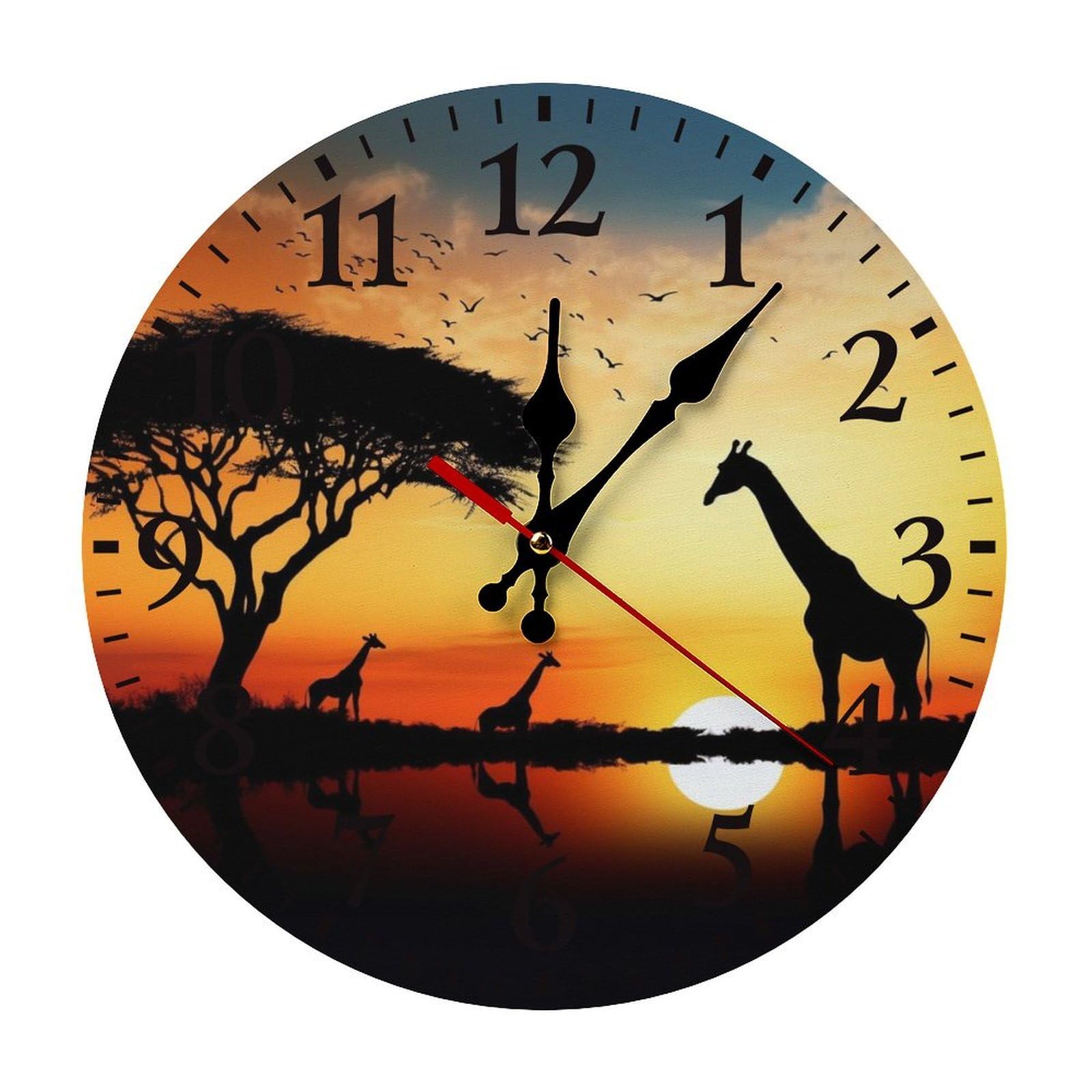 NTVOWPZO 10 Inch Wall Clock Giraffe Sunset Battery Operated Wall Clocks Silent Non-Ticking Round Wall Clock for Living Room Kitchen Home Office Wall Decorative Clock