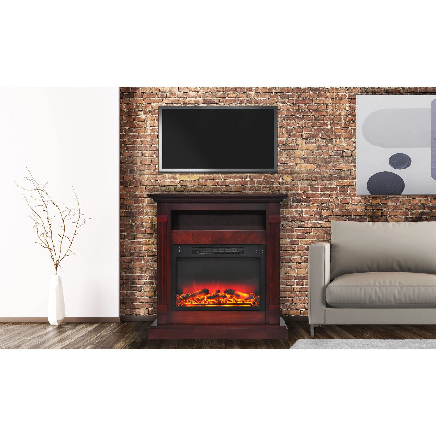 Amazon.com: Cambridge Sienna 34'' Freestanding Electric Fireplace with  Enhanced Log Insert, Remote, Cherry Mantel, For Rooms up to 210 Sq.Ft.,  Storage, Adjustable Heat Settings, Timer : Home u0026 Kitchen