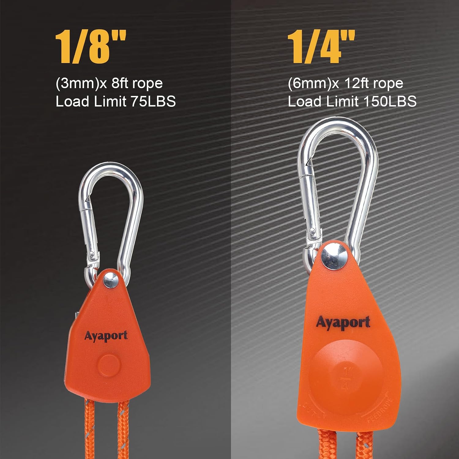 Ayaport Adjustable Rope Hanger Grow Light Hanger, 12Ft 1/4" Heavy Duty Plant Pulley Rope Tightener Ratchet Tie Down for Kayak, Tarp, Tent Tie Downs, Hanging Plants, Filters, Fans 4Pack