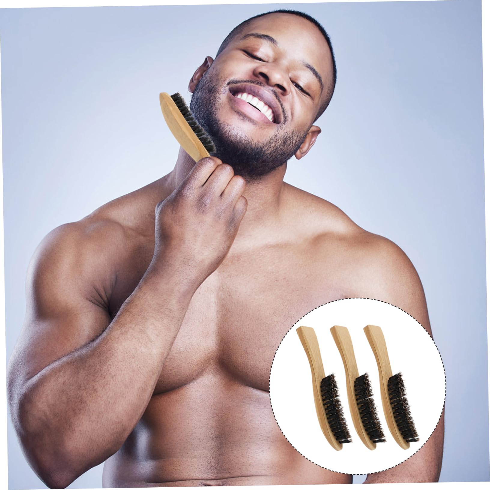 BESTYASH 3pcs Natural Boar Bristle Beard Brush for Men Style for Beard Care Random Style