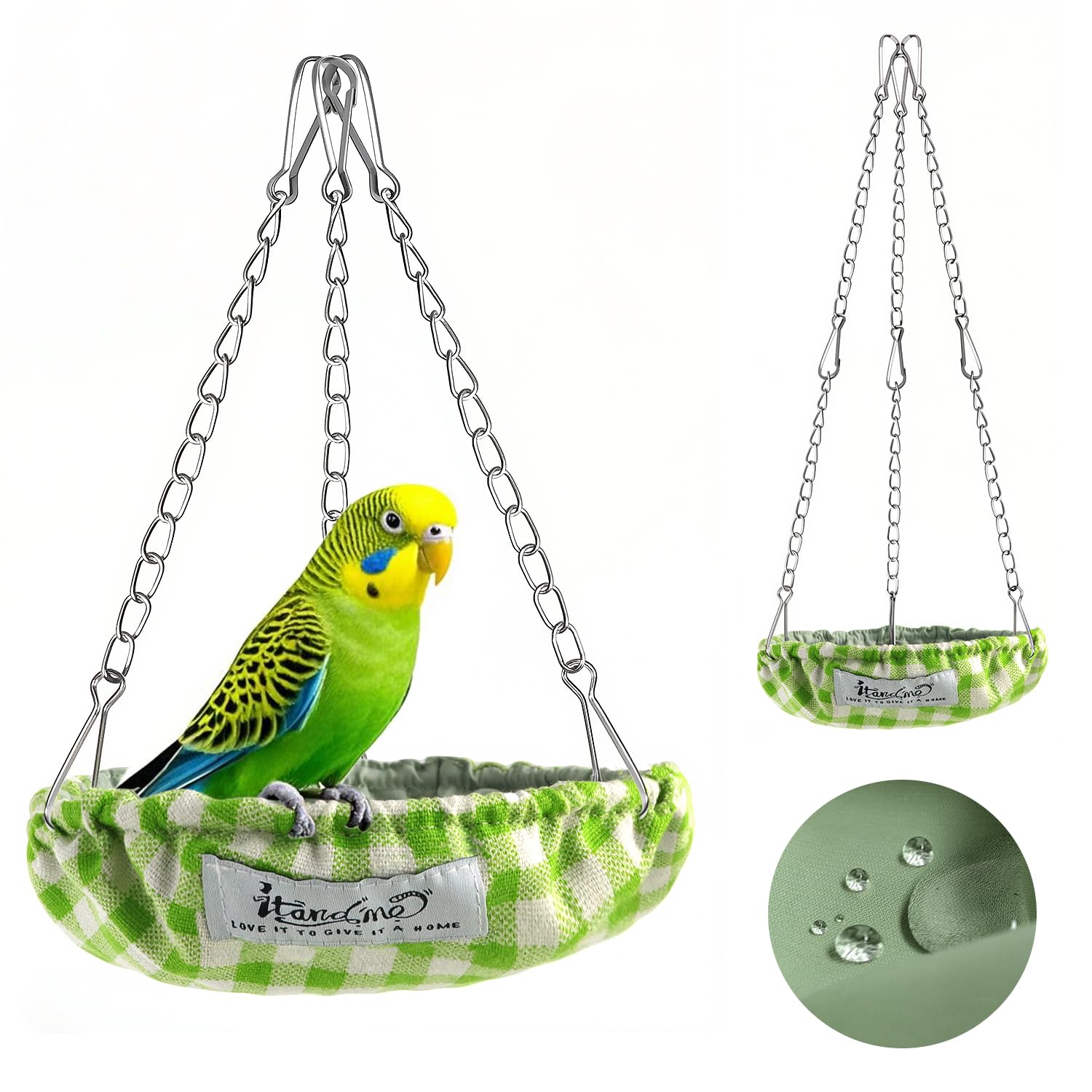 EIODEAR Waterproof Bird Bed with Adjustable Chain, Customizable Height Hanging Bird Hammock for Cage, Small Size Bird Nest with Durable
