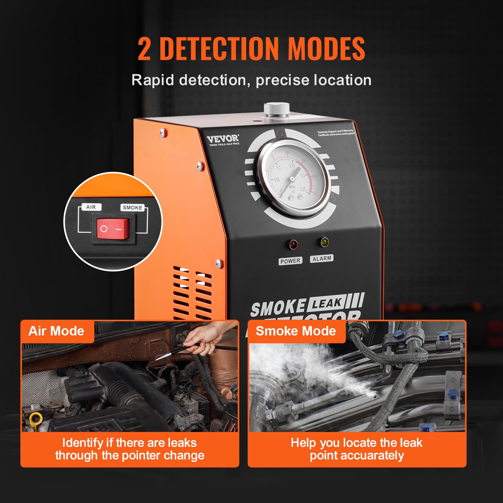 VEVOR Máquina Detectora de Fugas de Humo para Automóvil de 8 L/min, Modo de Humo en Modo Aire, Detector de Fugas, Dispositivo de Diagnóstico de Fugas -20 °C a 75 °C, 154 x 173 x 290 mm, 19-23 PSI
