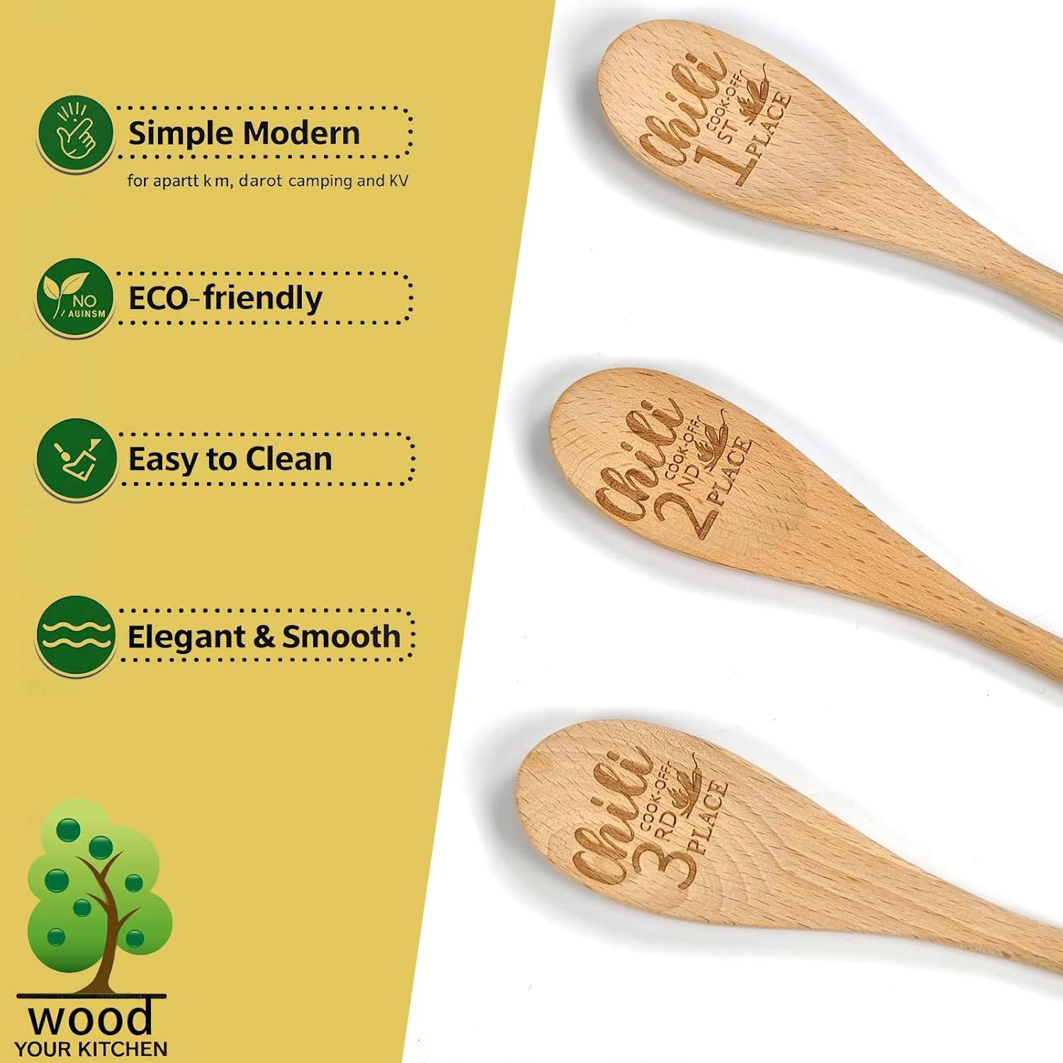 3PCS Long Handled Chili Wooden Spoons Set, 12''Wood Cooking Spoons Chili Cook Off Trophy Prize, 1st 2nd 3rd Engraved Spoon Gift for Housewarming, Thanksgiving, Christmas - Image 4