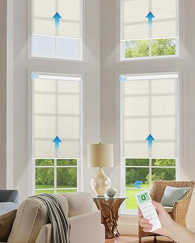 Persianas enrollables motorizadas de filtrado de luz con control remoto, persianas inteligentes para ventanas compatibles con Alexa Google a través