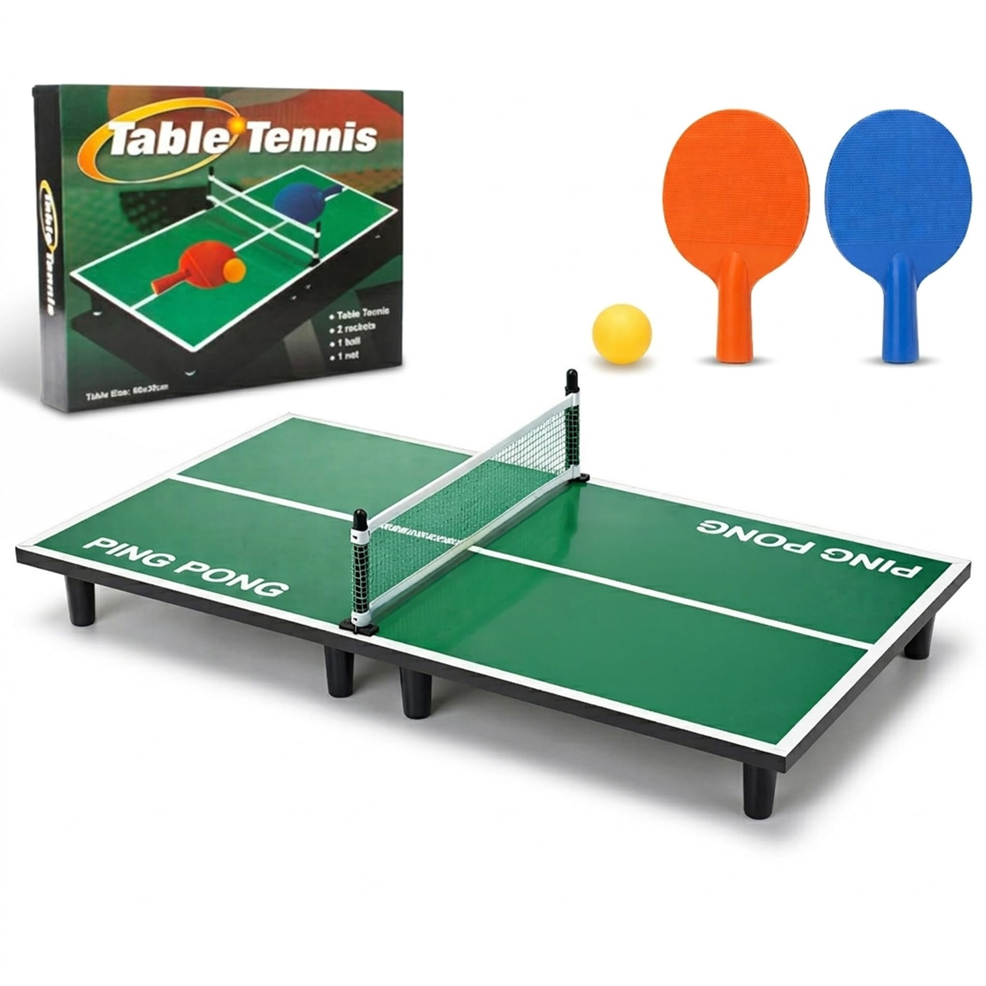 60x30cm Ping Pong Set with Net, Paddles & Ball, Portable Table Tennis Game for Kids and Adults, Compact Indoor & Door Frame Play