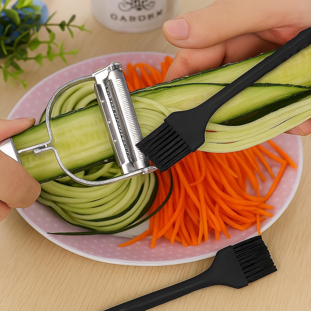 2 in 1 Stainless Steel Julienne Vegetable Peeler Multi-Functional Fruit & Veggie Shredder Slicer and Grater for Potatoes, Carrots, Cucumbers 3.5 inch Biscuit Cutte (Medium)