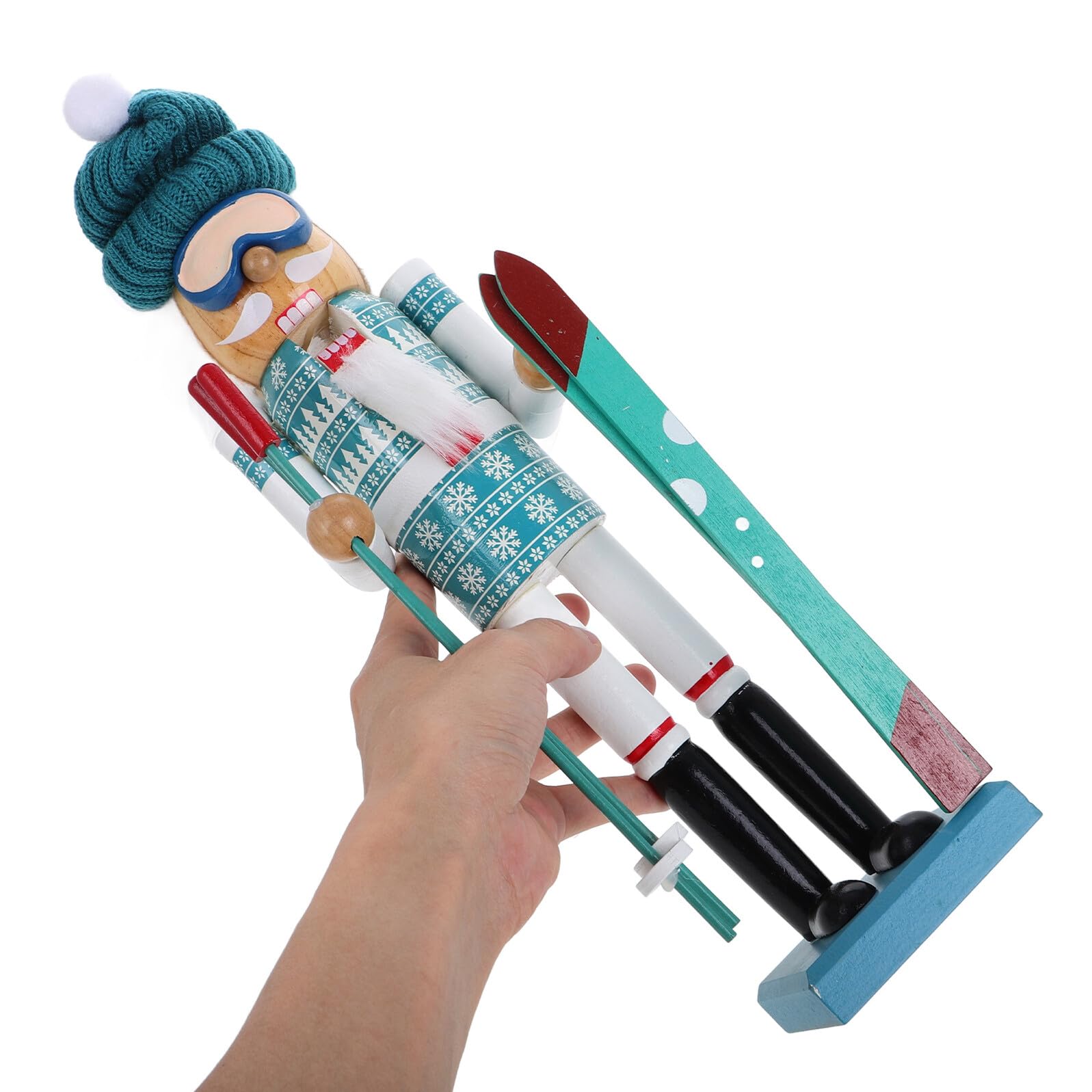 NUOBESTY Traditionelle Holzpuppe Weihnachtsmann Skifahrer 38cm und Stoff Stabile Weihnachtsdekoration für Wohnzimmer und Garten