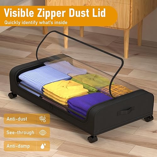 Miniatura 4 de Almacenamiento debajo de la cama con ruedas, paquete de 2 contenedores de almacenamiento debajo de la cama almacenamiento de zapatos para ropa,