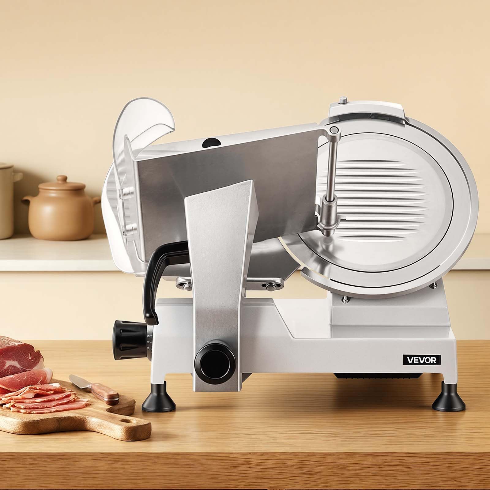 VEVOR Elektrische Aufschnittmaschine 300 mm Klinge, 320 W Allesschneider Fleischschneidemaschine mit Integriertem Schärfer und 0-15 mm Einstellbarer Schnittstärke, für Gefrorenes Fleisch Schinken