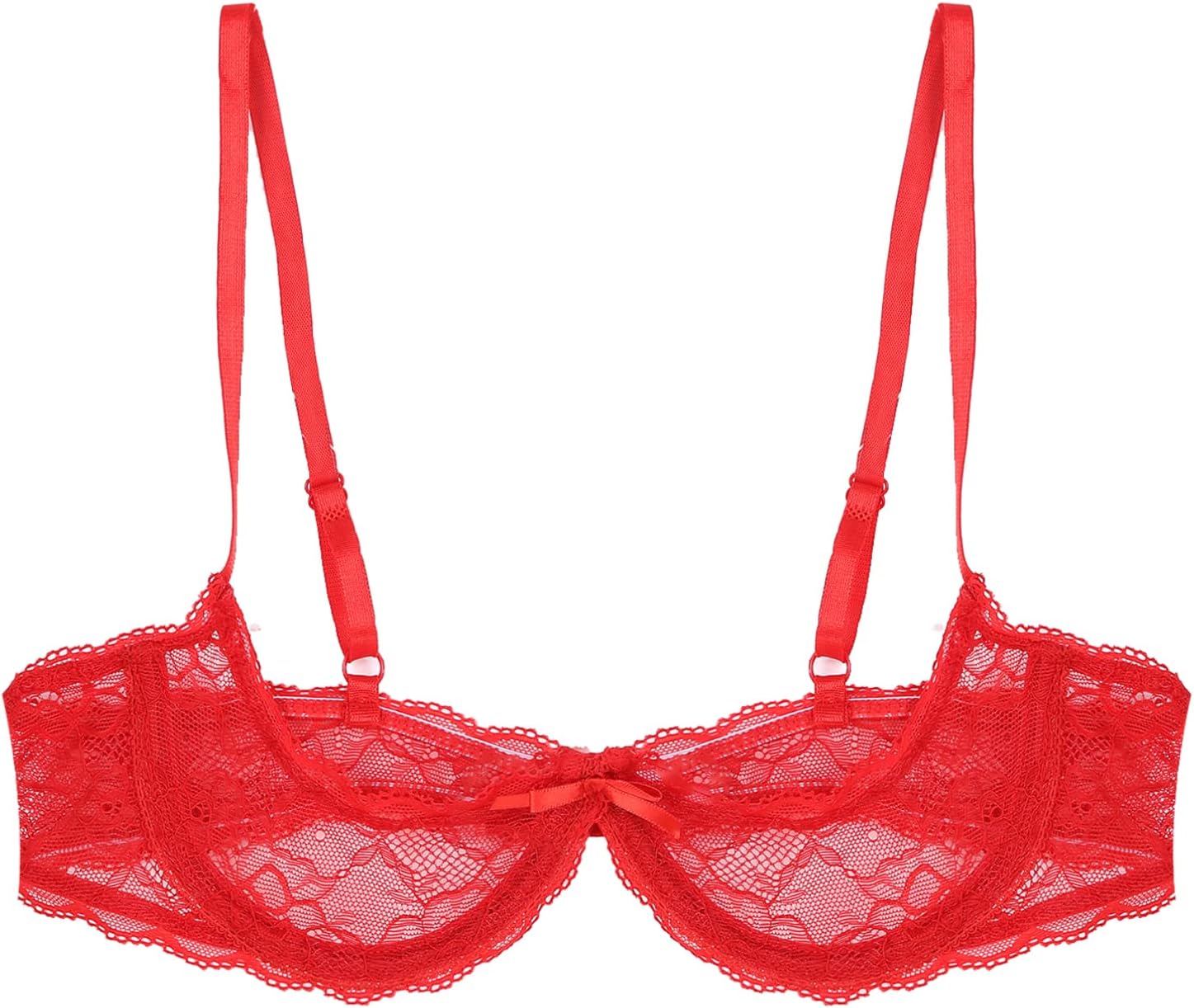 Womens Sheer Mesh Lace Lingerie Spaghetti Straps 1/4 Cups Push Up Underwire Bra Tops Underwear