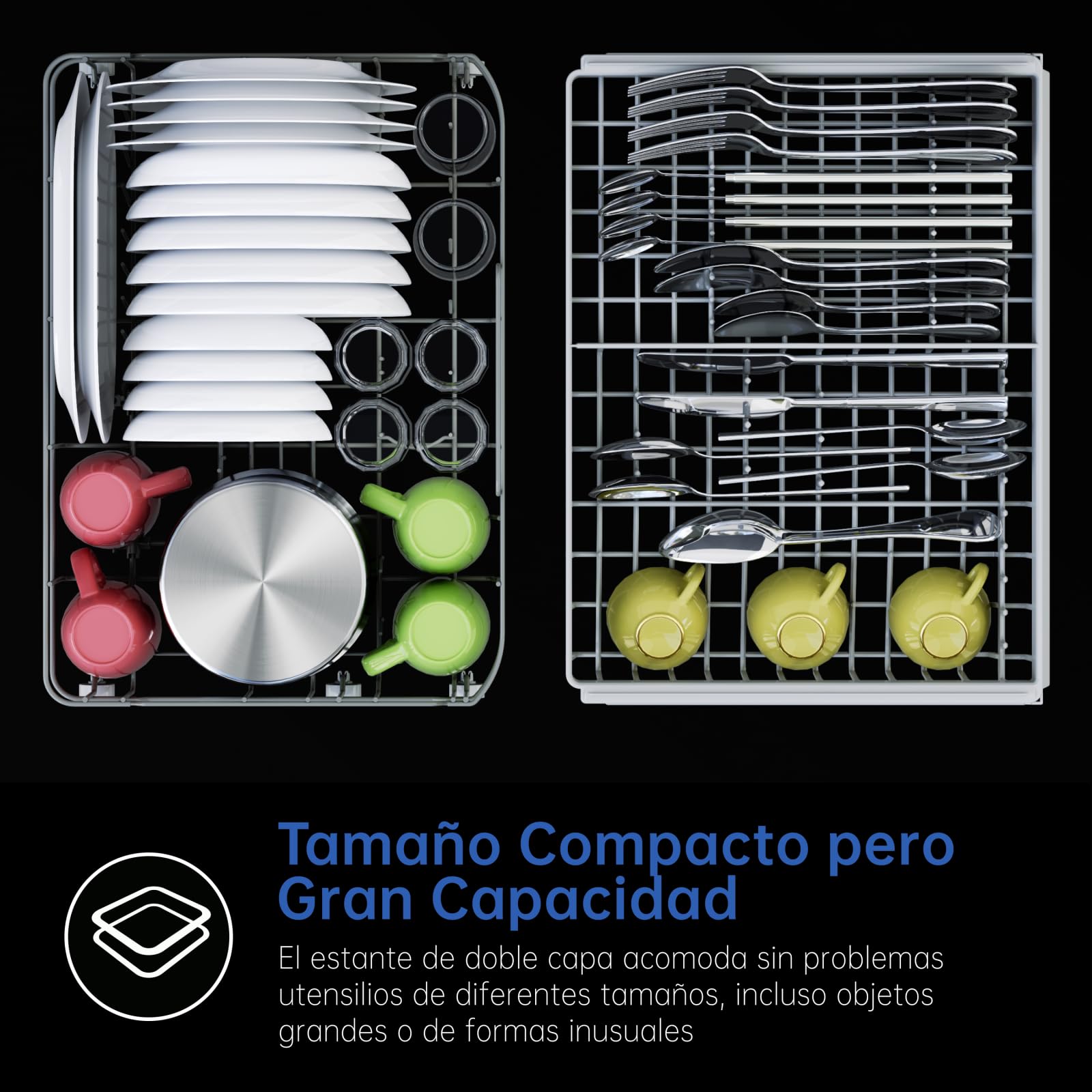 AIRMSEN Lavavajillas Portátil Pequeño con 7+2 Programas, Función de Sal Absoftante Depósito de 5L Control Táctil y Pantalla LED, Para Cocinas, Apartamentos y Dormitorios, Blanco