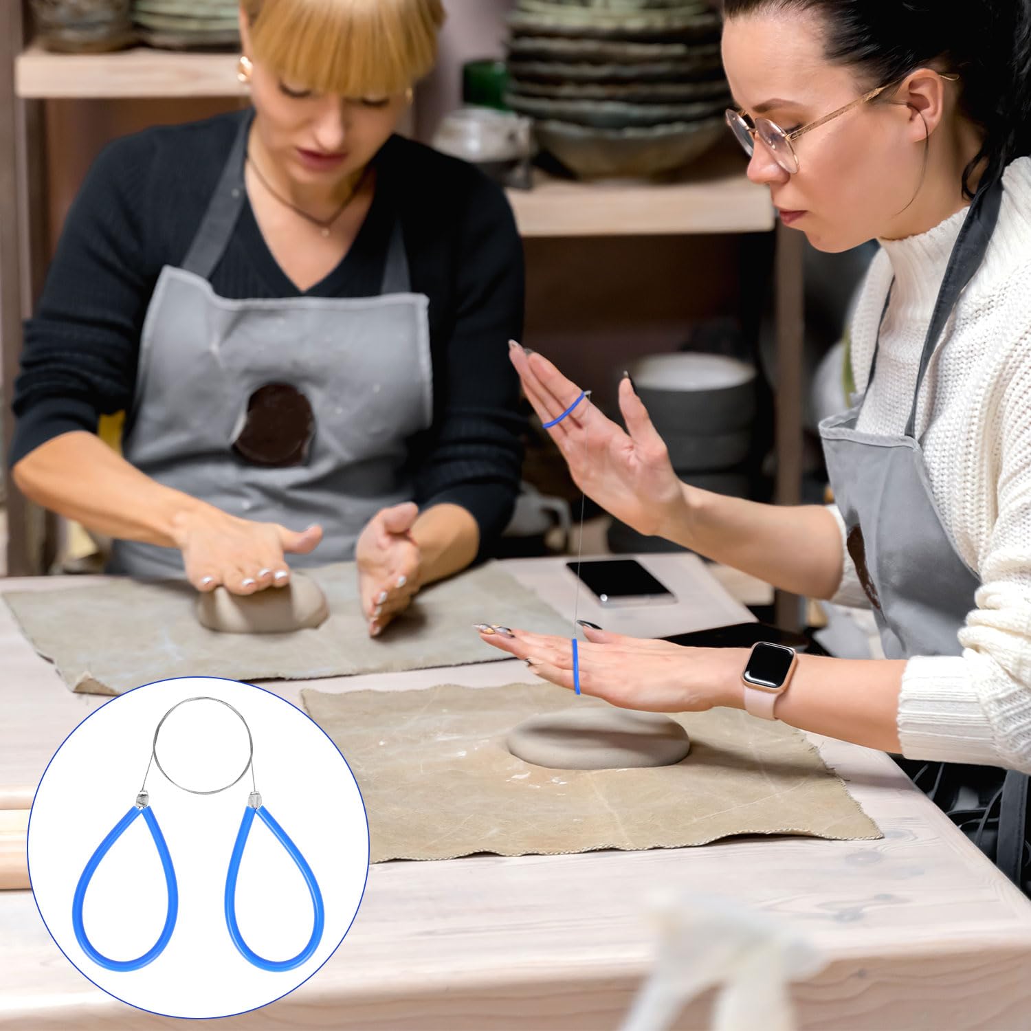 Fil à Couper L'argile - Outil Poterie Avec 2 Poignées En Caoutchouc - Longueur Fil 44 Cm - Pour Couper, Sculpter L'argile, La Pâte