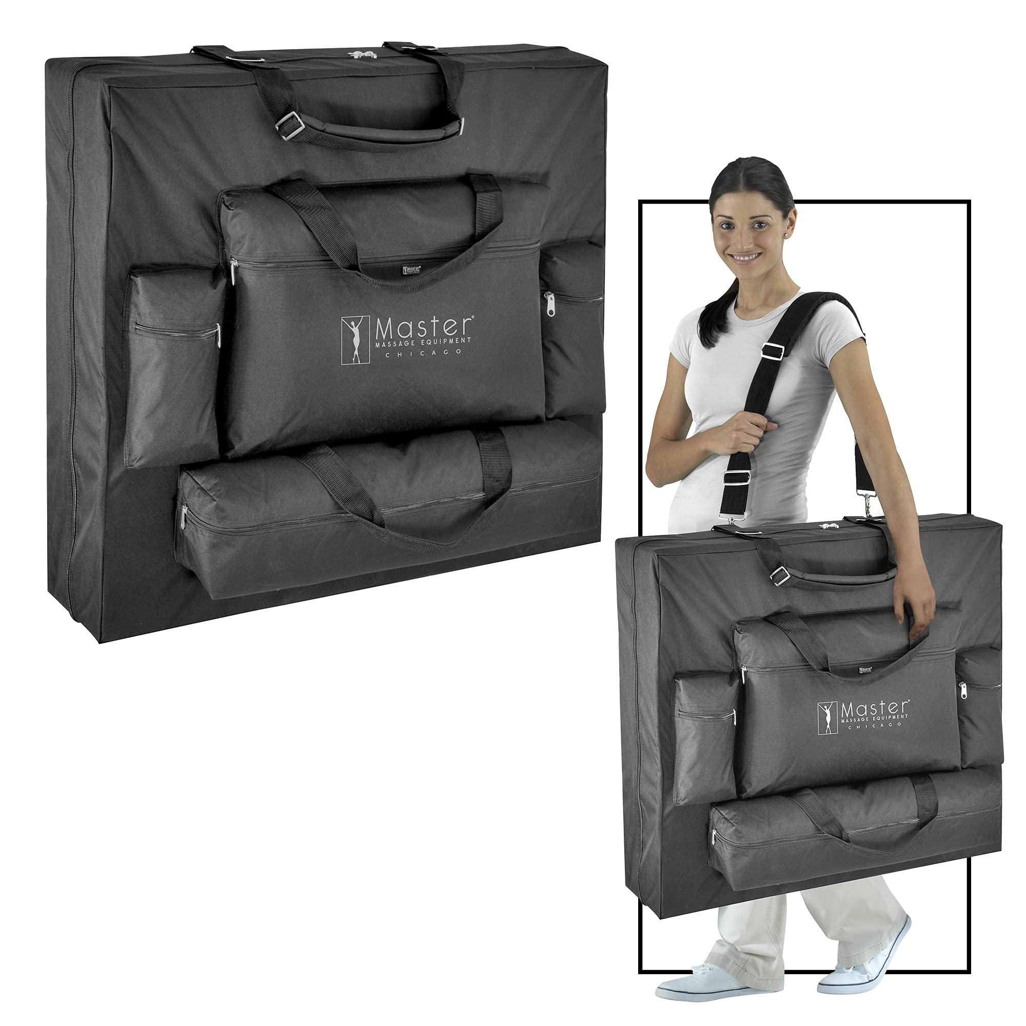 Master Massage 76cm Galaxy Mobil Massageliege ThermaTop Integriertes Heizsystem Klappbar Massagebett Massagebank Kosmetikliege Portable Beauty Bed Holzbeine Tragetasche Paket, Schwarz