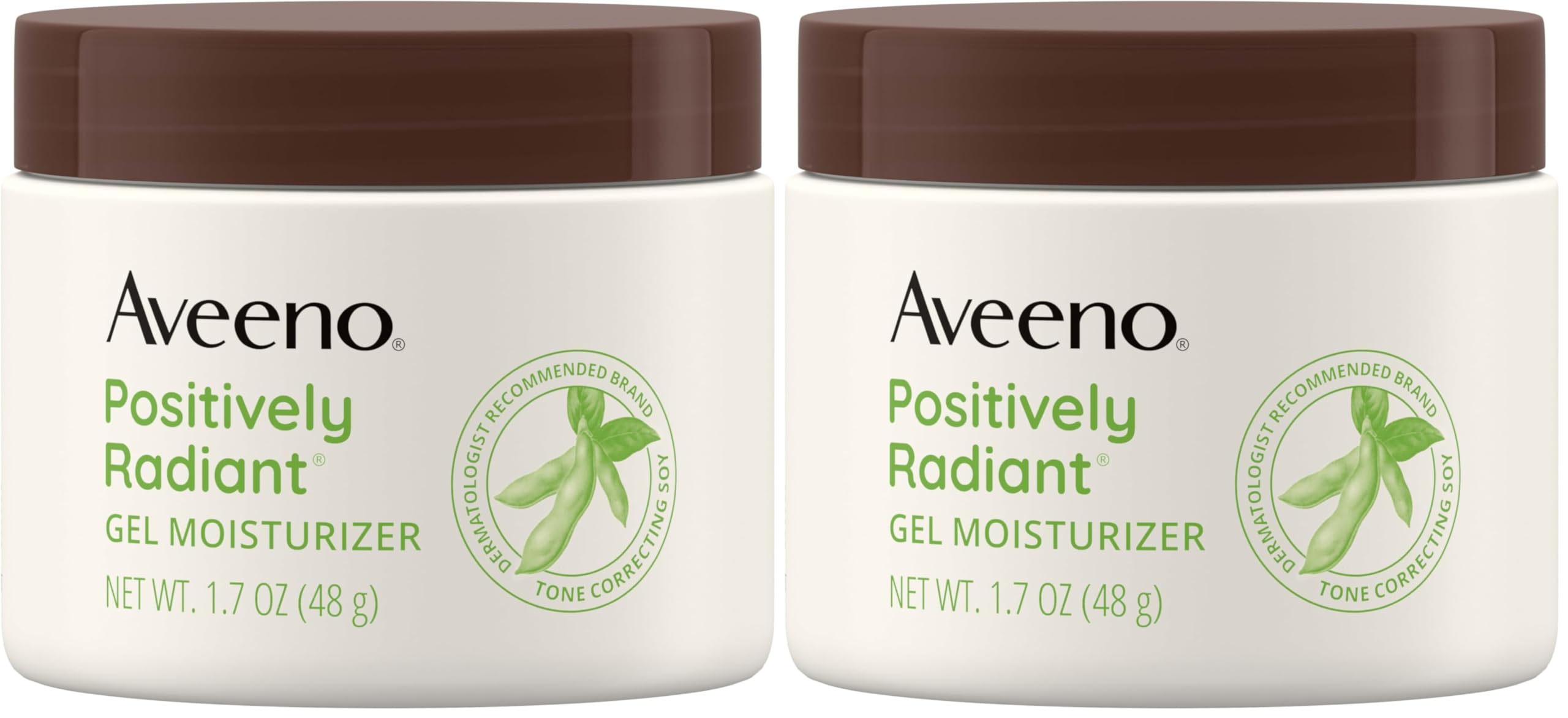 Aveeno Positively Radiant Daily Gel Facial Moisturizer with Hyaluronic Acid & Tone-Correcting Soy, Hydrating & Brightening Gel Face Cream Evens Skin Tone & Texture Hypoallergenic, 1.7 oz, (Pack of 2) 1.7 Fl Oz (Pack of 2)