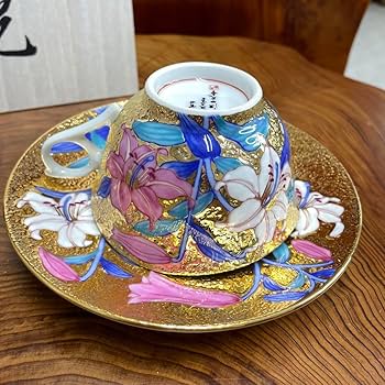 Amazon.co.jp: 有田焼 金龍窯 江口天童 コーヒーカップ 金彩花絵 珈琲