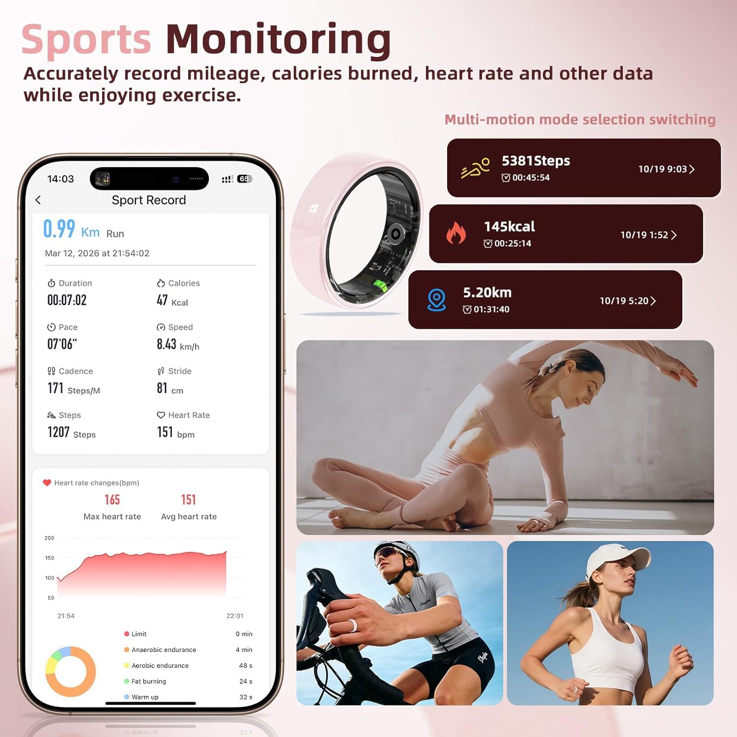Anillo inteligente con monitoreo y análisis del sueño, monitoreo de salud de frecuencia cardíaca, múltiples modos deportivos, incluyendo natación, correr y ciclismo, resistente al agua hasta