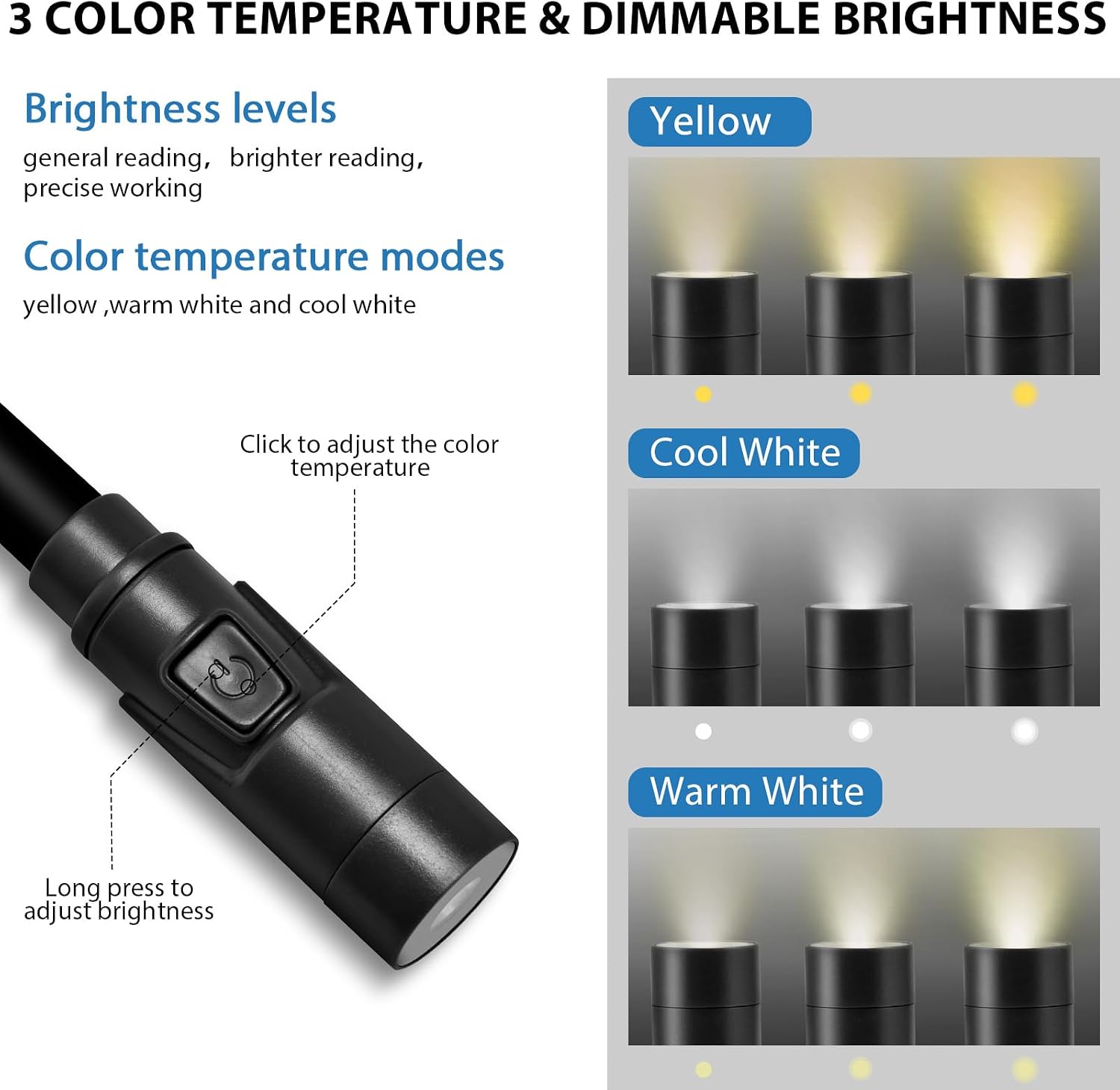 LUXJET Rechargeable Neck Light for Knitting & Crochet - Book Lights for Reading in Bed – 3 Color Modes, Dimmable, Eye-Care LED, Hands-Free Neck Light for Repairs