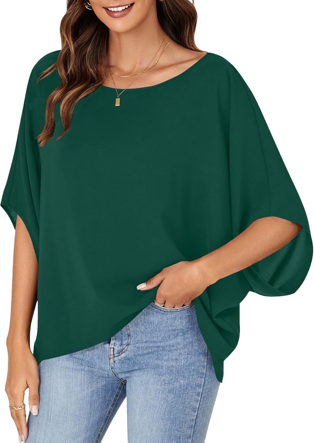 LYANER Women's Casual Loose Off Shoulder Batwing Half Sleeve Blouse Shirt Tunic Top - Image 3