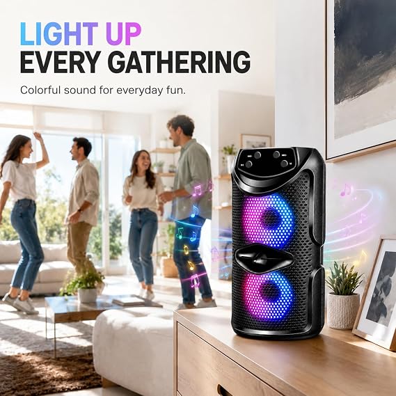 Bluetooth Subwoofer Speaker - Rechargeable Party Speaker with TWS & Dual Bass Drivers. Features USB/SD Card Support and FM Radio. Delivers Powerful Bass, Ideal for Outdoor Karaoke