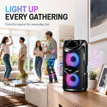 Bluetooth Subwoofer Speaker - Rechargeable Party Speaker with TWS & Dual Bass Drivers. Features USB/SD Card Support and FM Radio. Delivers Powerful Bass, Ideal for Outdoor Karaoke