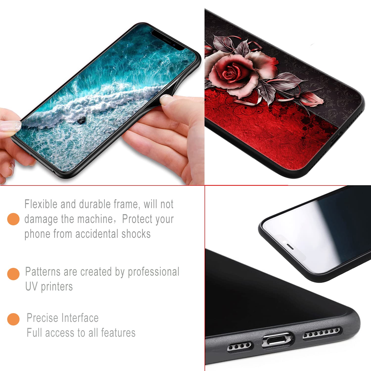 vingarshern Cover Compatibile con Huawei Mate 60 Custodia in Silicone Sottile,Case Antiurto e Antigraffio con Motivo+1×Catena/Cordino per Cellulare,Rosa rossa