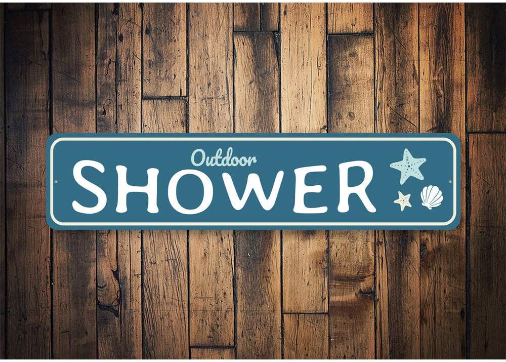 Outdoor Shower Beach Sign, Beach House Metal Sign - 6 x 24 inches
