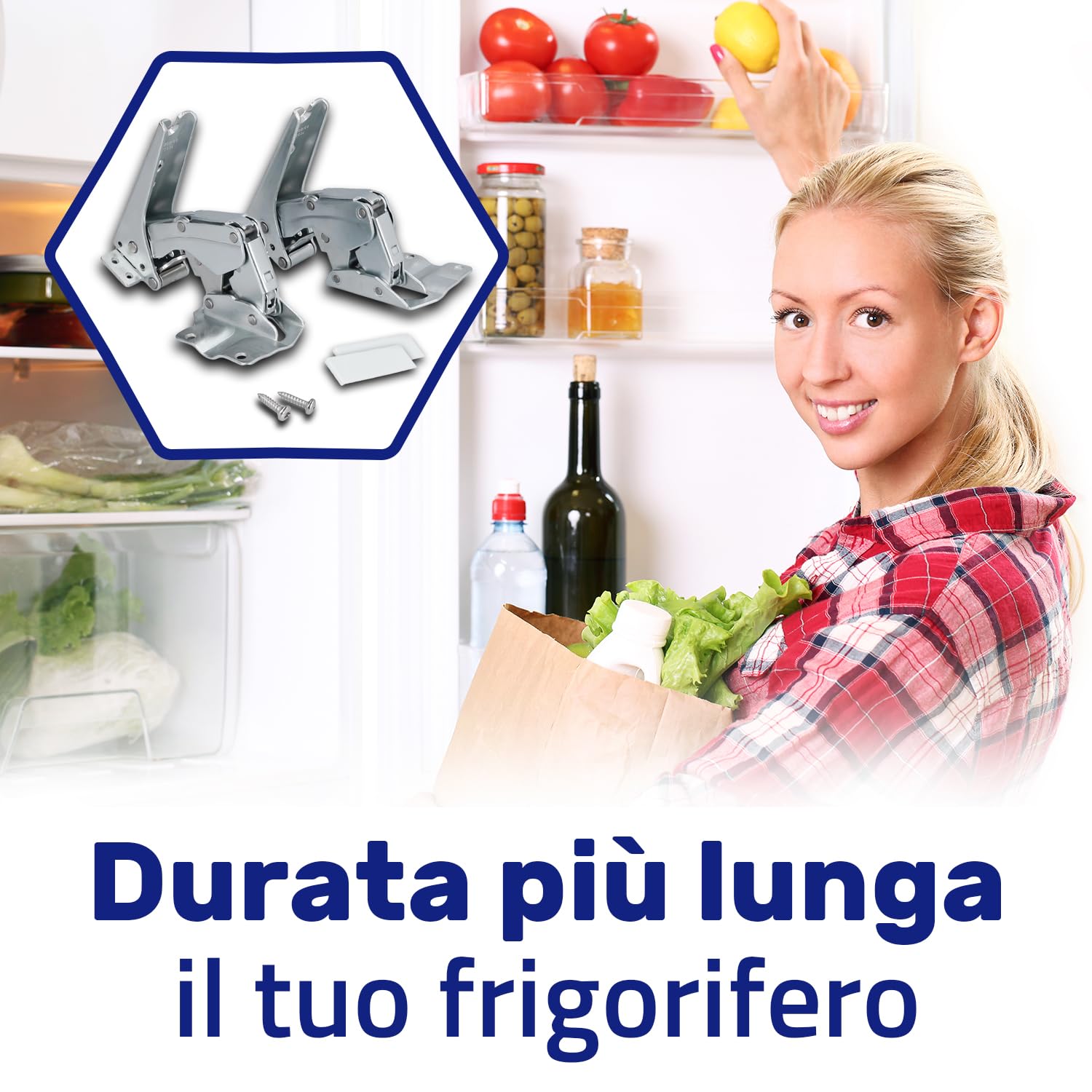 Kit 2 Pezzi Cerniere Frigorifero Incasso Superiore e Inferiore con 2 Viti e 2 Tappi con Codice Originale 00481147 481147 per Bosch per Siemens 5546050 per Miele 407131425/8 per Electrolux - MONTERAL