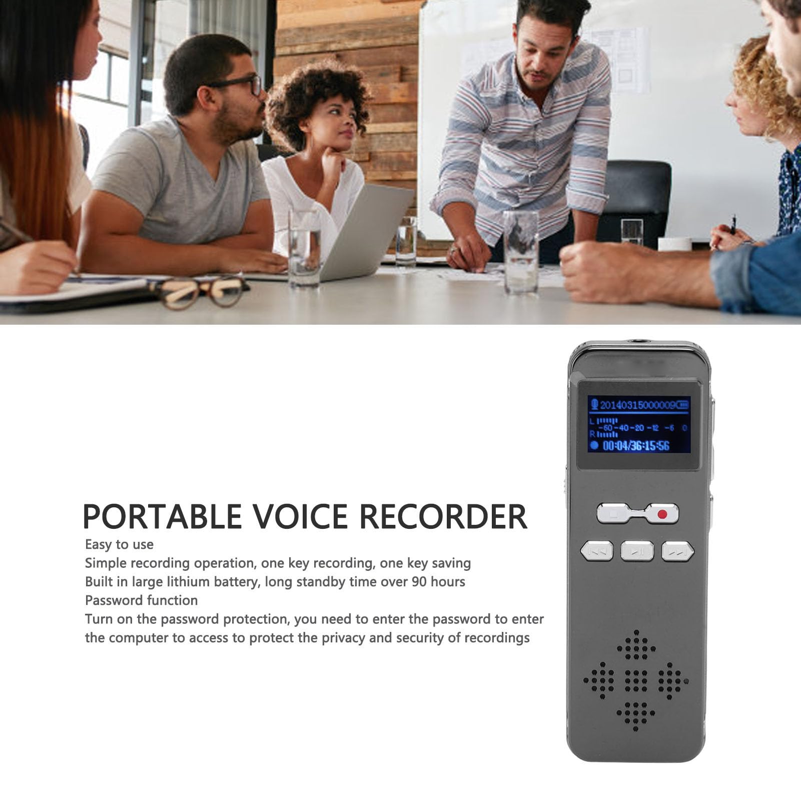 Registratore vocale digitale, registratore per lezioni e riunioni, doppio microfono, suono stereo, riduzione del rumore, funzione password, registratore MP3 per lezioni e interviste (32 G)