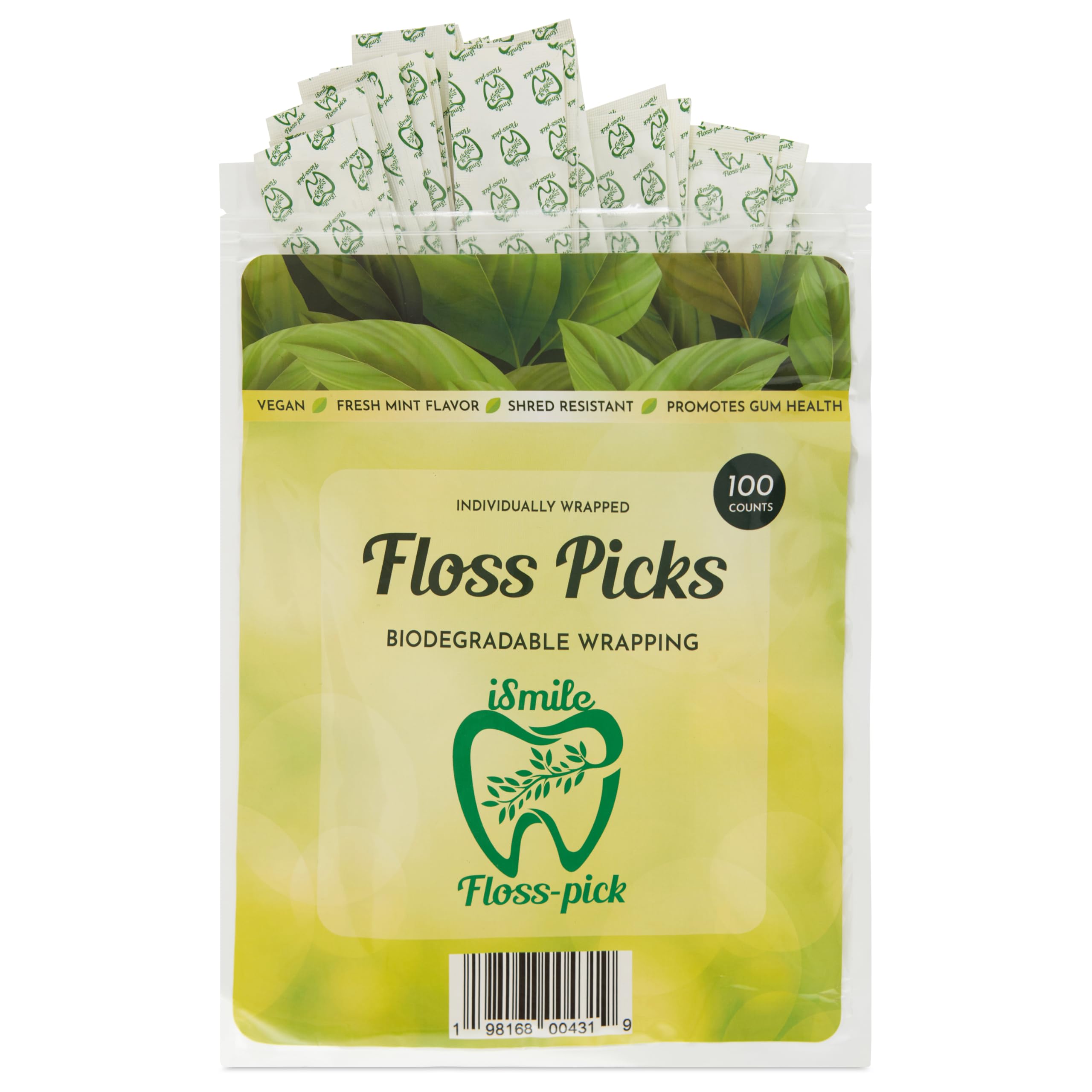 i-Smile Dental Floss Picks Individually Wrapped in Biodegradable Paper Extra Mint Flavor Promotes Gum Health Shred Resistent