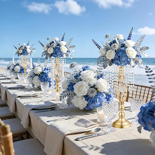 Miniatura 2 de Jarrón alto de cristal dorado, elegante soporte de flores doradas para centros de mesa de boda, decoración perfecta de mesa de recepción de boda,