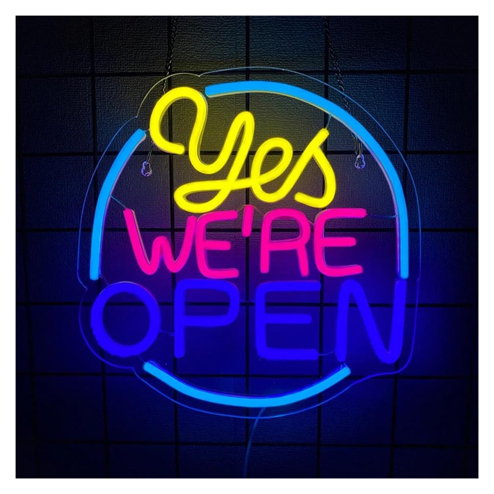 LEMST Sign Lamp Yes We're Open Neon Sign Light for Coffee Shop Bakery Restaurant Supermarket Retail Store Wall Decor Dimmable USB Powered Lamp 36cmx36.5cm/14.17inx14.37in