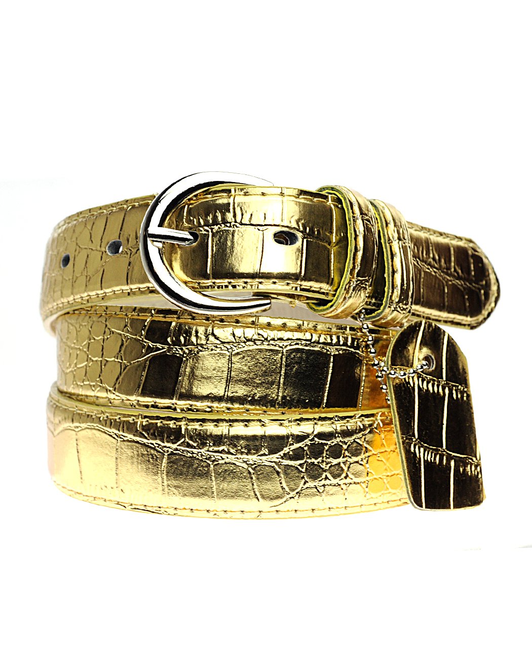 NYFASHION101 Women's Faux Croc Skin Dressy Metal Round Buckle Belt, Gold, S